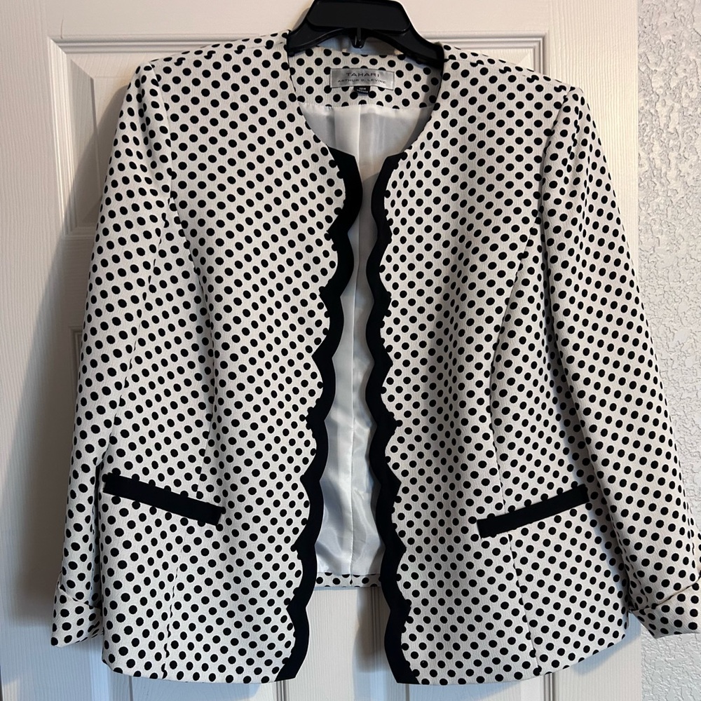 Kasper Black & White Polka Dot Open-Front Blazer